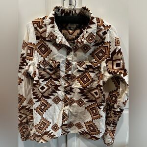 BKE Boyfriend Fit Country Western Cowboy Print Button Up
